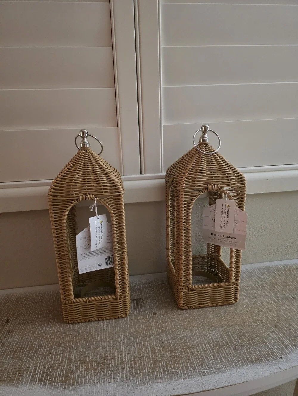 Natural Rattan Lantern with Metal Ring - Light Brown